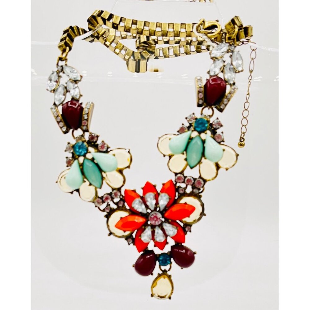 J Crew Multicolor Rhinestone Flower Adjustable Statement Necklace